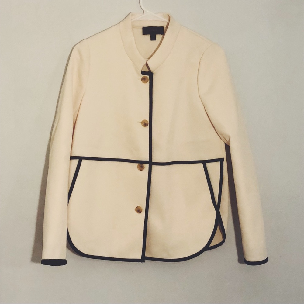 J. Crew Cream Blazer with Navy Piping & Side Slits
